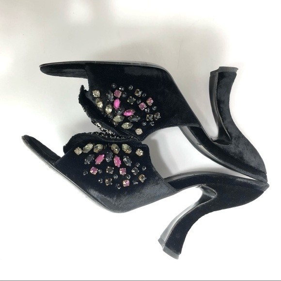 PRADA Velvet embelished heels Crystal Rhinestone curved heel 37.5 - Picture 12 of 16